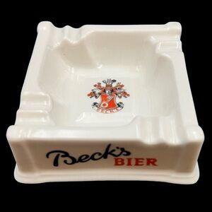 Vintage Beck’s Bier White Porcelain Ashtray by Wunstorf